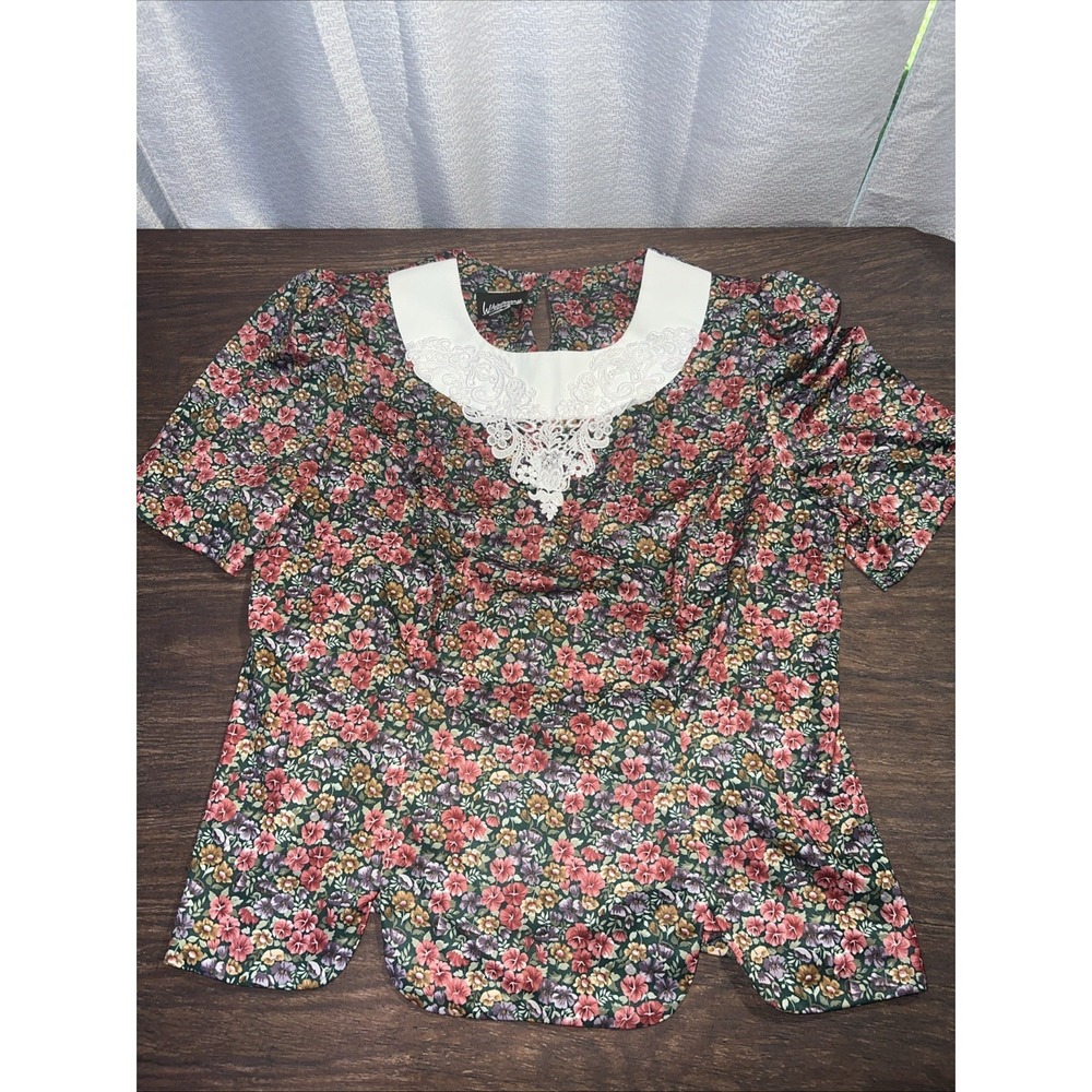 Vintage Whirlaway Frocks Women's Lace Trim Collar Size 16 WP Floral Scallop Hem